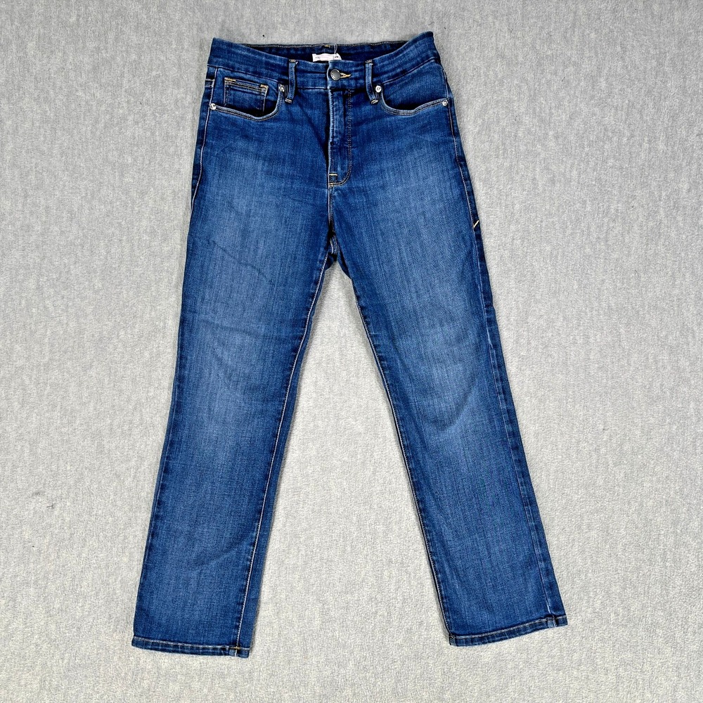 Good American Jeans Women's 6 Blue Denim Straight Leg Dark Wash 27Wx27L